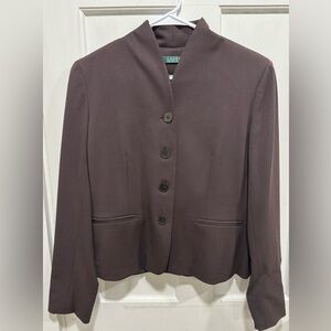 Women’s Lauren Ralph Lauren brown high neck fitted wool blend blazer